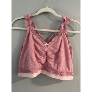 Cacique‎ Bralette Size 18/20 Pink Lace Cross Back Wireless Bra Cute Bow